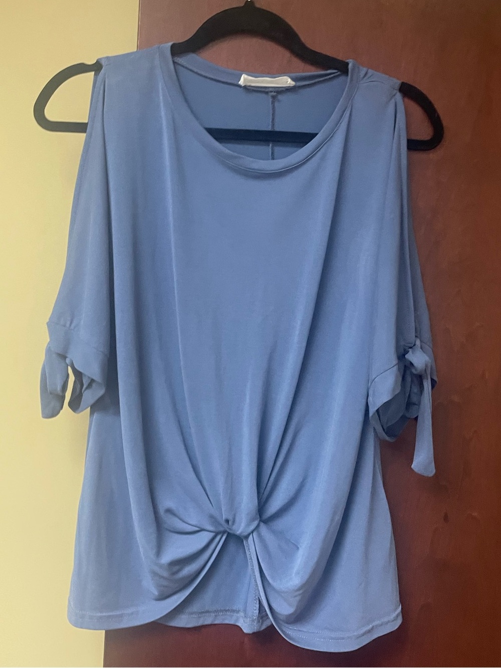 American Threads Slate Blue Knot-Front Cold-Shoulder Women's Top Size Medium